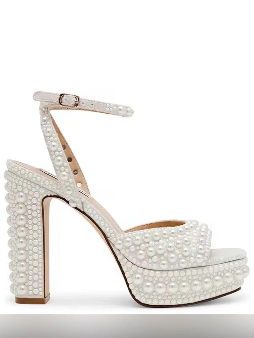 Steve Madden White Pearl-Embellished Platform Sandal